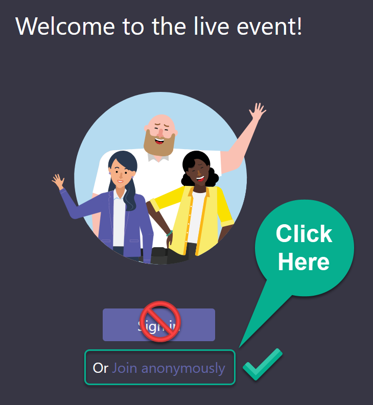 Screenshot instructions on how to join the meeting anonymously